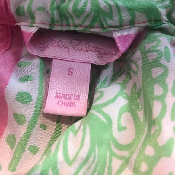 Lilly Pulitzer 100% Silk Riviera Gold Chain Halter Blouse Size Small Pink/Green - Picture 12 of 13